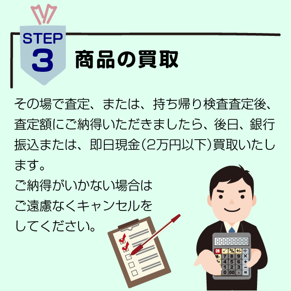 買取の流れ03 商品の買取 査定 キャンセル可能